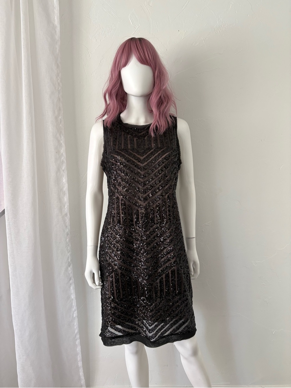 Vince Camuto Black Sequin Sleeveless Midi Dress